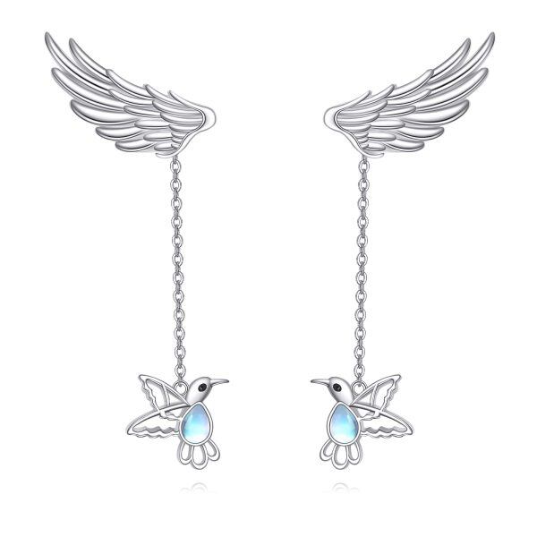 Sterling Silver Moonstone Hummingbird Wings Stud Earrings-0