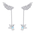 wholesale 925 Sterling Silver Hummingbird & Wing Drop Earrings with Moonstone Crystals for Women-0-0