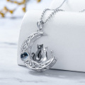 wholesale 925 Sterling Silver Crescent Moon Pendant with Cats and Stone for Women's Necklaces Gifts-0-4