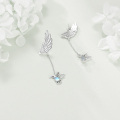 wholesale 925 Sterling Silver Hummingbird & Wing Drop Earrings with Moonstone Crystals for Women-0-4