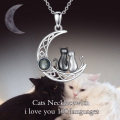 wholesale 925 Sterling Silver Crescent Moon Pendant with Cats and Stone for Women's Necklaces Gifts-0-5