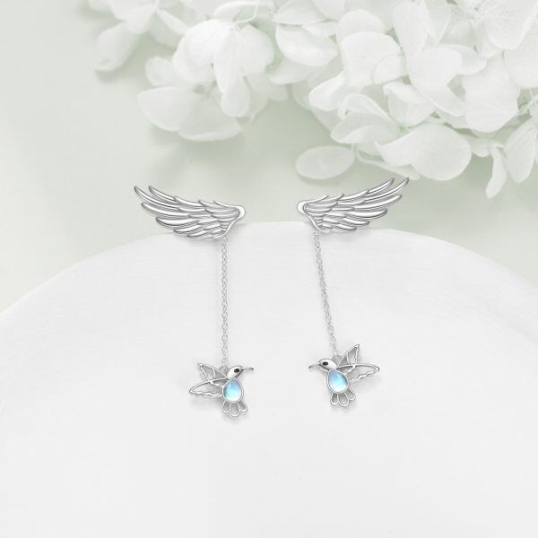 Sterling Silver Moonstone Hummingbird Wings Stud Earrings-5