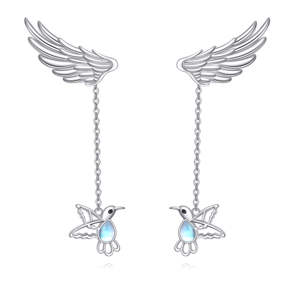 Sterling Silver Moonstone Hummingbird Wings Stud Earrings-6