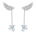 wholesale 925 Sterling Silver Hummingbird & Wing Drop Earrings with Moonstone Crystals for Women-0-6