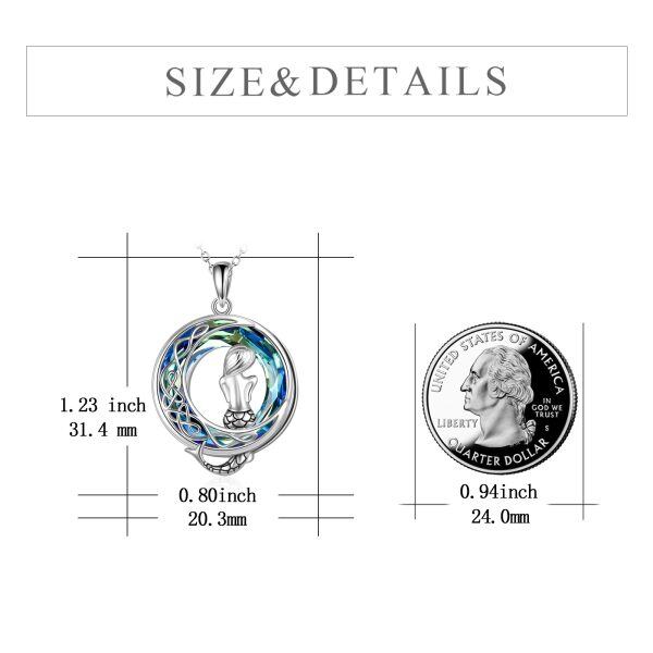 Sterling Silver Celtic Moon and Mermaid Pendant Necklace with Crystal Circle-1