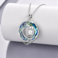 wholesale 925 Sterling Silver Blue Crystal Mermaid Pendant Necklace for Women-0-3
