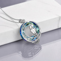 wholesale 925 Sterling Silver Blue Crystal Mermaid Pendant Necklace for Women-0-4