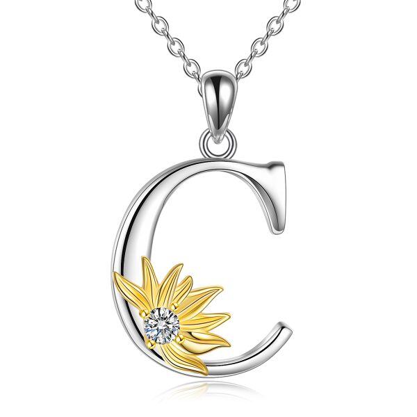 Sterling Silver Initial Alphabet Letter "C" Pendant Necklaces-0