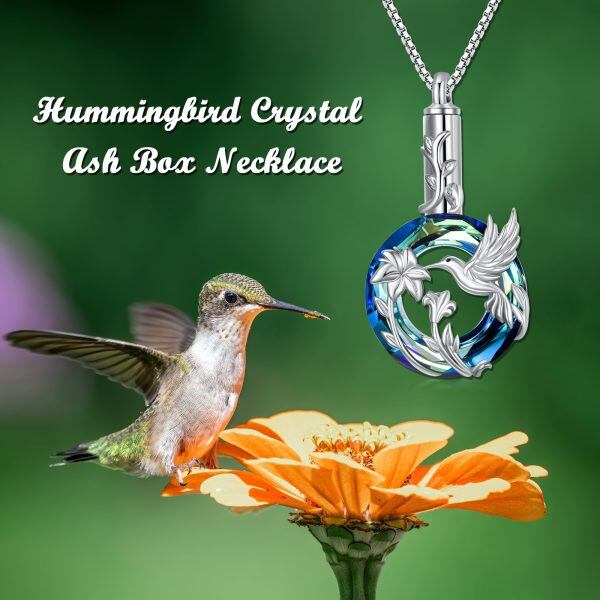 Sterling Silver Hummingbird Crystal Urn Necklace-1