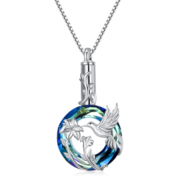 Sterling Silver Hummingbird Crystal Urn Necklace-7