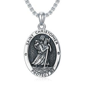 Sterling Silver St Christopher Medal Pendant Necklaces with Stainless Steel Chain-0