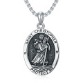 wholesale 925 Sterling Silver Saint Christopher Protect Me Medal Pendant Necklace for Men & Women-0-0