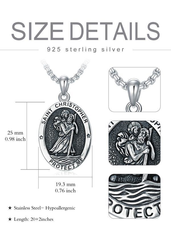 Sterling Silver St Christopher Medal Pendant Necklaces with Stainless Steel Chain-1