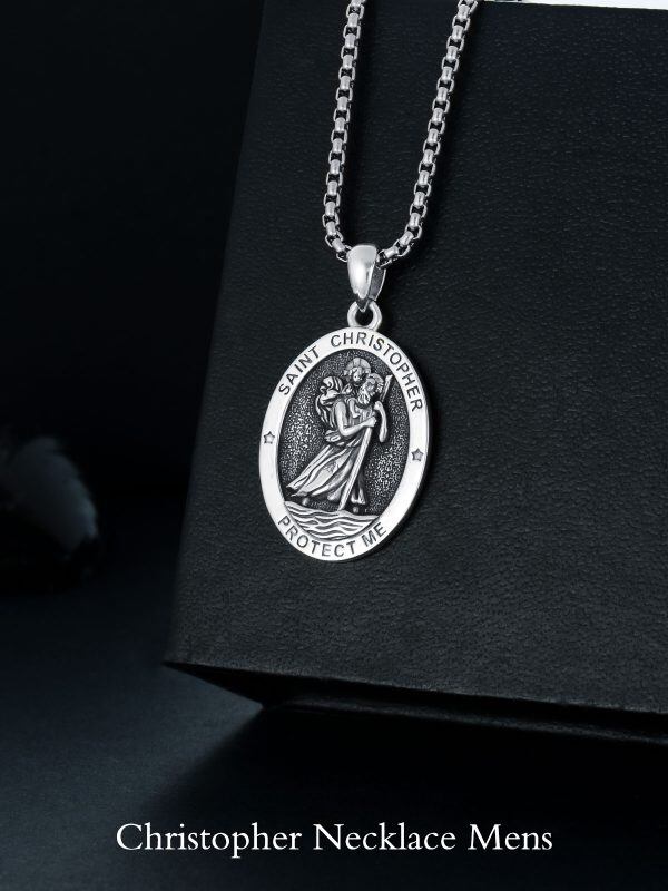 Sterling Silver St Christopher Medal Pendant Necklaces with Stainless Steel Chain-3