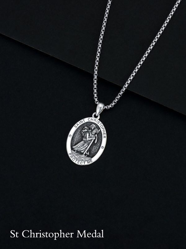 Sterling Silver St Christopher Medal Pendant Necklaces with Stainless Steel Chain-4