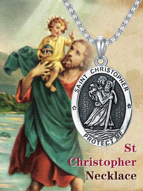 Sterling Silver St Christopher Medal Pendant Necklaces with Stainless Steel Chain-5