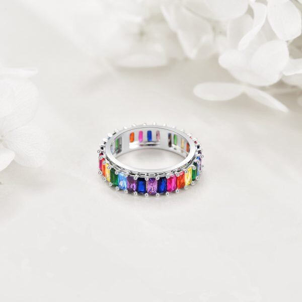 Sterling Silver Rainbow Anxiety Spinner Rings-4