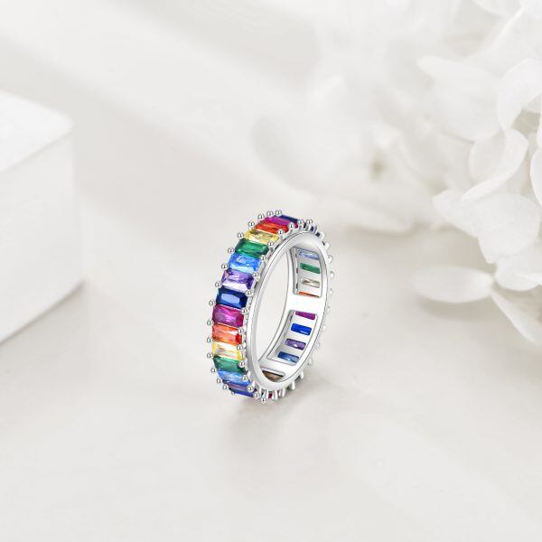 Sterling Silver Rainbow Anxiety Spinner Rings-5