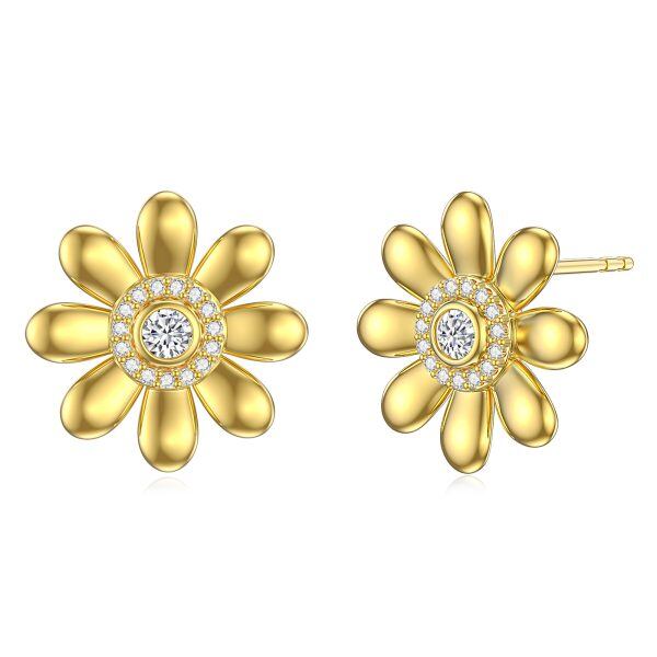 Sterling Silver Gold Plated Moissanite Daisy Flower Stud Earrings-0