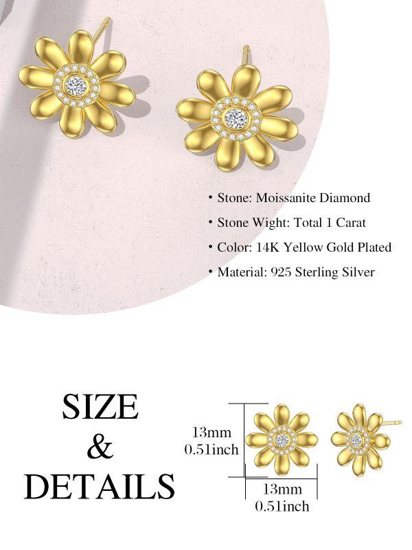 Sterling Silver Gold Plated Moissanite Daisy Flower Stud Earrings-1