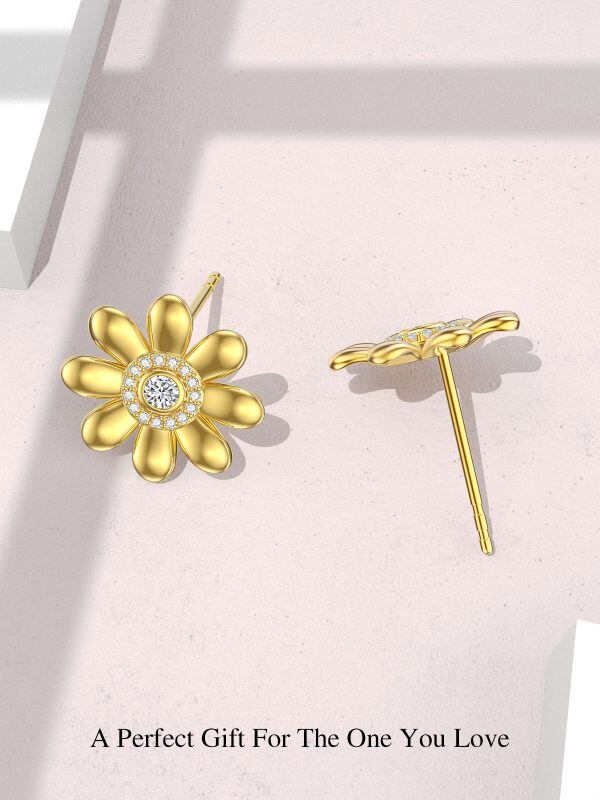 Sterling Silver Gold Plated Moissanite Daisy Flower Stud Earrings-3