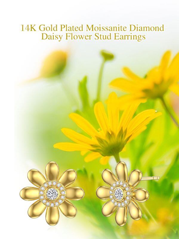 Sterling Silver Gold Plated Moissanite Daisy Flower Stud Earrings-5