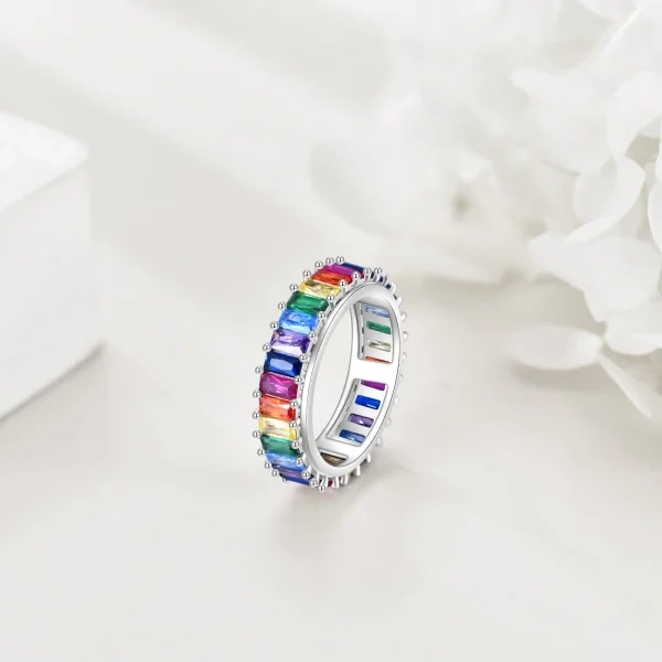 Sterling Silver Rainbow Anxiety Spinner Rings-2