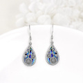 wholesale 925 Sterling Silver Blue Abalone Shell Flower Drop Earrings with Leaf and Sunflower Design-0-1