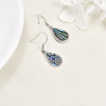 wholesale 925 Sterling Silver Blue Abalone Shell Flower Drop Earrings with Leaf and Sunflower Design-0-2