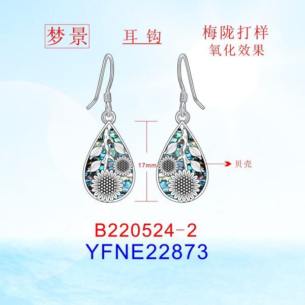 Sterling Silver Abalone Shellfish Sunflower Dangle and Drop Earrings-6