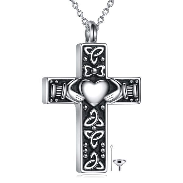 Sterling Silver Cross Claddagh Celtic Urn Necklace-0