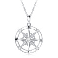wholesale 925 Sterling Silver Compass Star Pendant Necklace for Women Girls  48cm Chain Length-0-0