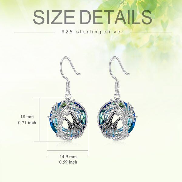 Sterling Silver Giraffe & Tree of Life Dangle Earrings with Crystal Circle-1