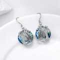 wholesale Sterling Silver Blue Crystal Tree of Life Animal Earrings (Cardinal Owl Fox Snake Sloth Giraffe) Dangle Jewelry Gift for Women-0-4