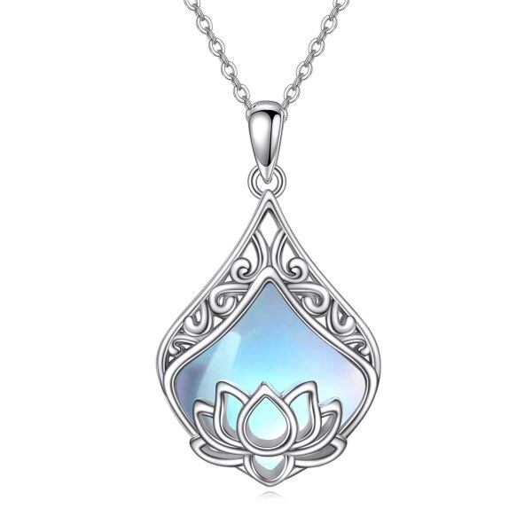 Sterling Silver Moonstone Lotus Flower Pendant Necklace-0