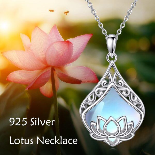 Sterling Silver Moonstone Lotus Flower Pendant Necklace-5