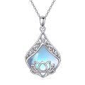 wholesale 925 Sterling Silver Blue Moonstone Lotus Pendant Necklaces for Women-0-11