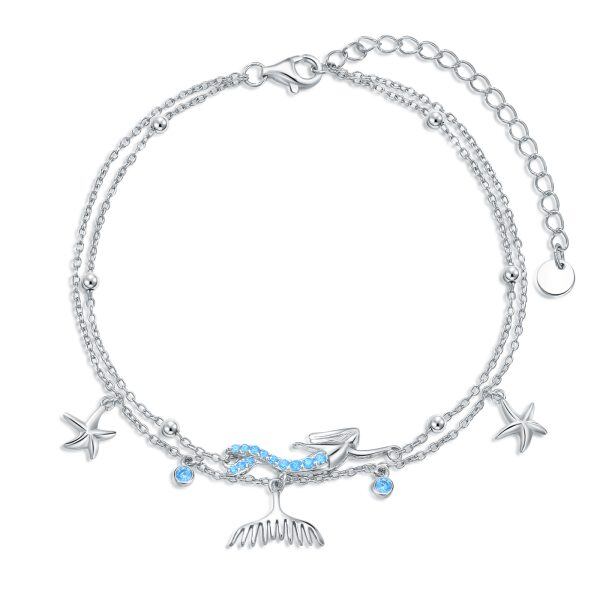 Sterling Silver Mermaid Wave Anklet Bracelets-0