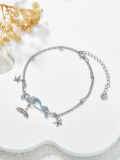 wholesale 925 Sterling Silver Blue Opal Starfish & Sea Horse Charm Anklet s for Women and Girls-0-3