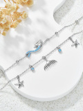 wholesale 925 Sterling Silver Blue Opal Starfish & Sea Horse Charm Anklet s for Women and Girls-0-4