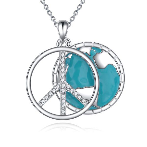 Sterling Silver Peace Sign Pendant Necklace-0