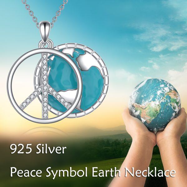 Sterling Silver Peace Sign Pendant Necklace-5