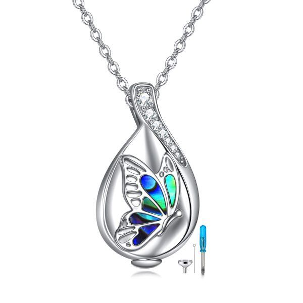 Sterling Silver Abalone Shell Butterfly Urn Necklace-0