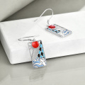 wholesale 925 Sterling Silver Hypoallergenic Rectangular Wave Design Red Stone Anime Cartoon Earrings Gifts for Women and Men-0-4