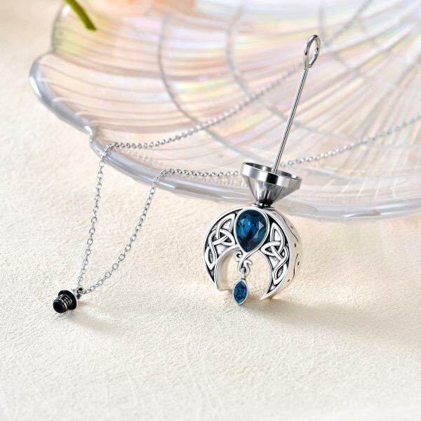 Sterling Silver Celtic Moon Urn Necklaces with Crystal-4