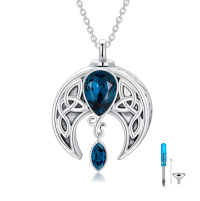 wholesale 925 Sterling Silver Blue Crystal Celtic Moon Goddess Pendant Necklace Gift for Women- Oxidized/Oxidised