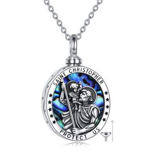 Sterling Silver Saint Christopher Urn Necklace with Abalone Shell-0