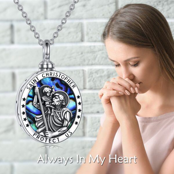 Sterling Silver Saint Christopher Urn Necklace with Abalone Shell-5