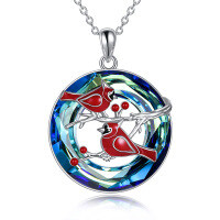 wholesale 925 Sterling Silver Metal Crystal Cardinal Pendant Necklace for Women and Girls - Red Bird - Rhodium Plated