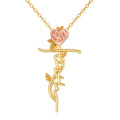 wholesale 14K Gold Faith Cross & Rose Flower Pendant Necklace for Women - 18 Chain-0-0